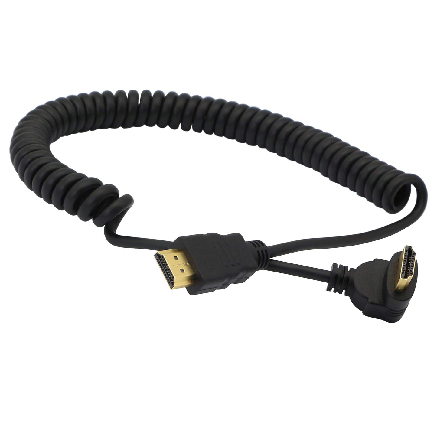 PNGKNYOCN Right Angle HDMI Coiled Cable, 270 Degree Upward Angle Male to Male Spring Spiral Cable for Camera, Monitor
