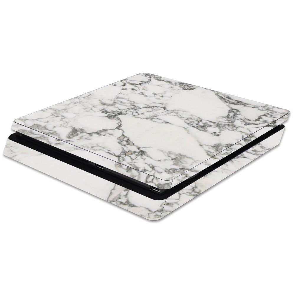 MightySkins Skin Compatible with Sony PS4 Slim Console - White Marble | Protective, Durable, and Unique Vinyl Decal wrap Cover | Easy to Apply
