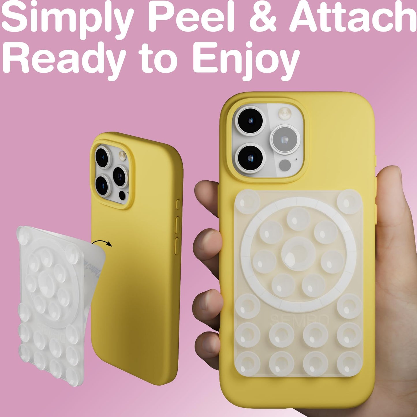 SEMBO Silicone Suction Phone Case Mount, Adhesive Sticky Phone Grip with Built-in Magnet for MagSafe Accessories - Hands-Free Mirror Shower Phone