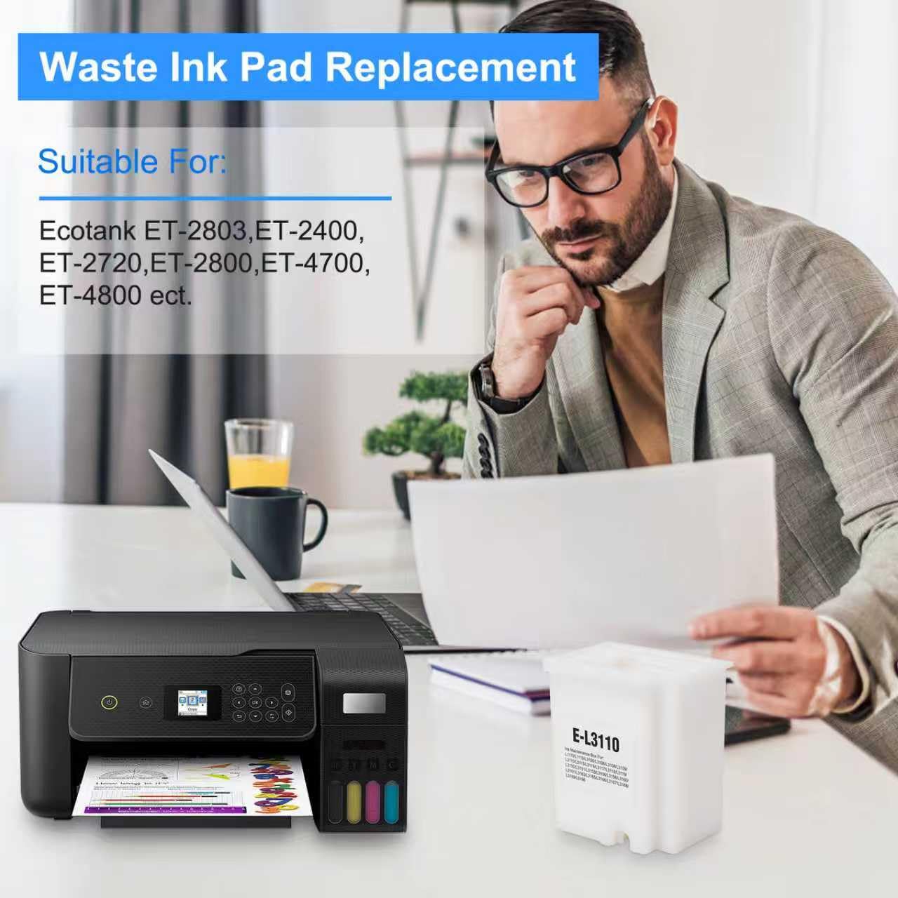 imtfzct 4pcs Waste Ink Pad Replacement with Zeroing Software, Compatible for ET-2800 ET-2803 ET-2400 ET-2720 ET-4700 ET-2711 ET-4800 L3110 L3250 L3150