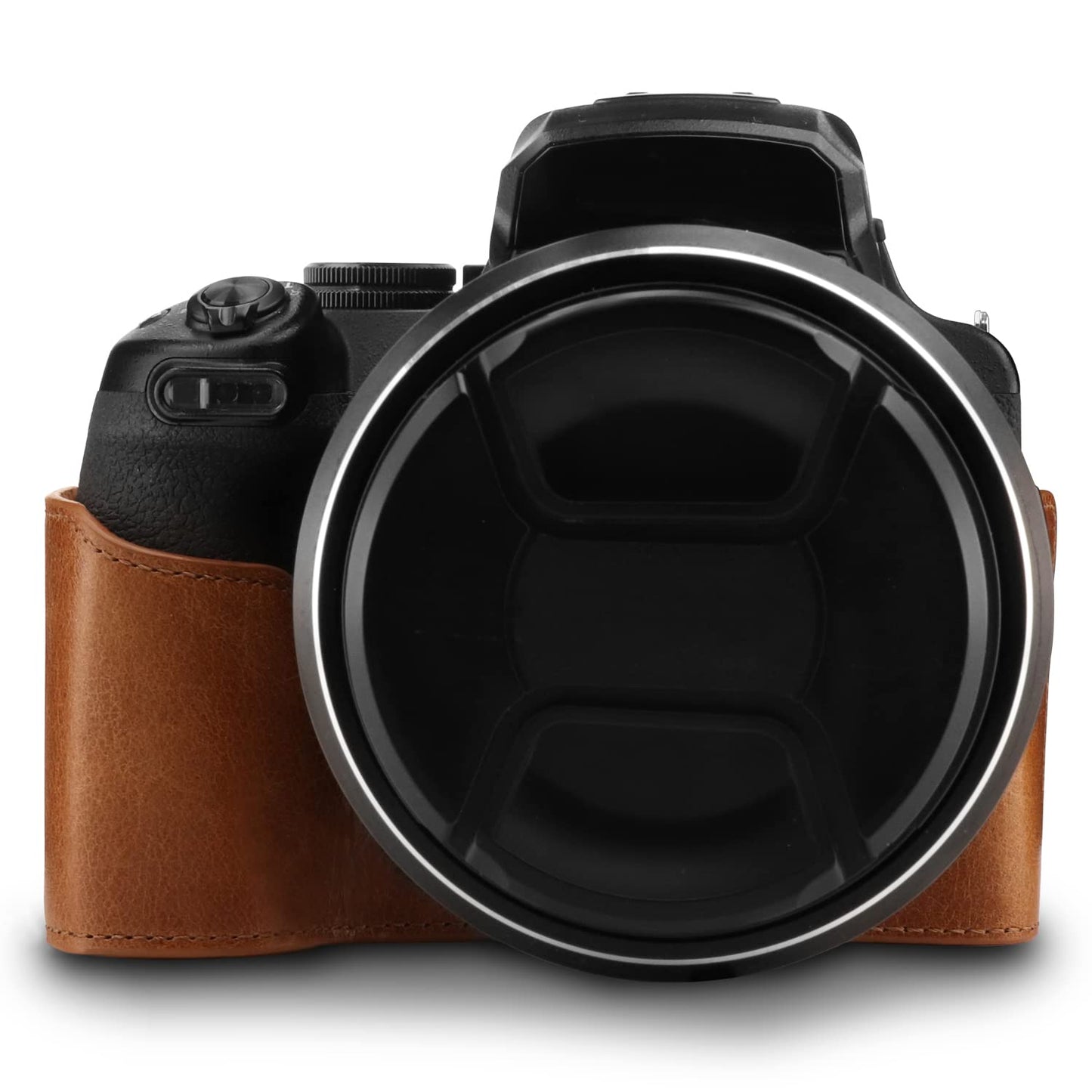 MegaGear MG1534 Nikon Coolpix P1000 Ever Ready Leather Camera Half Case and Strap - Dark Brown, Compact,DarkBrown