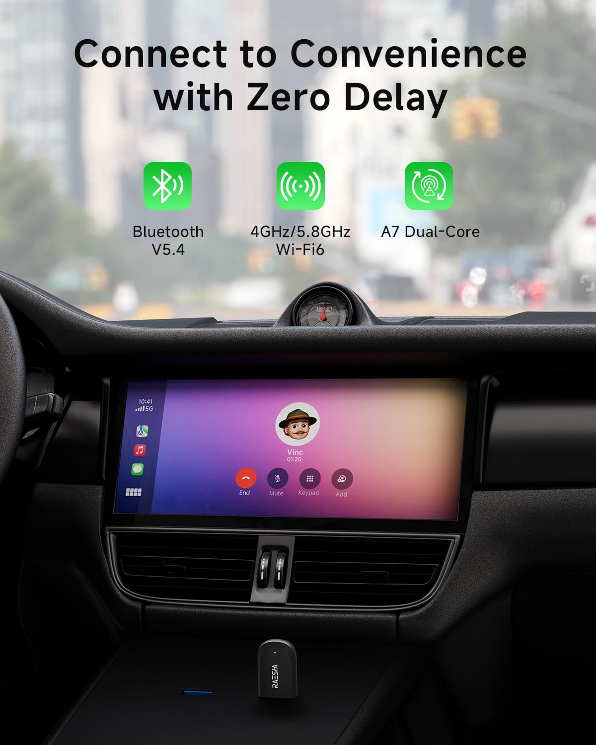 RAESHA Wireless CarPlay Adapter - Mini 2 in 1 Wireless CarPlay Adapter for Both Apple CarPlay and Android Auto - Easy Installation, Clutter-Free