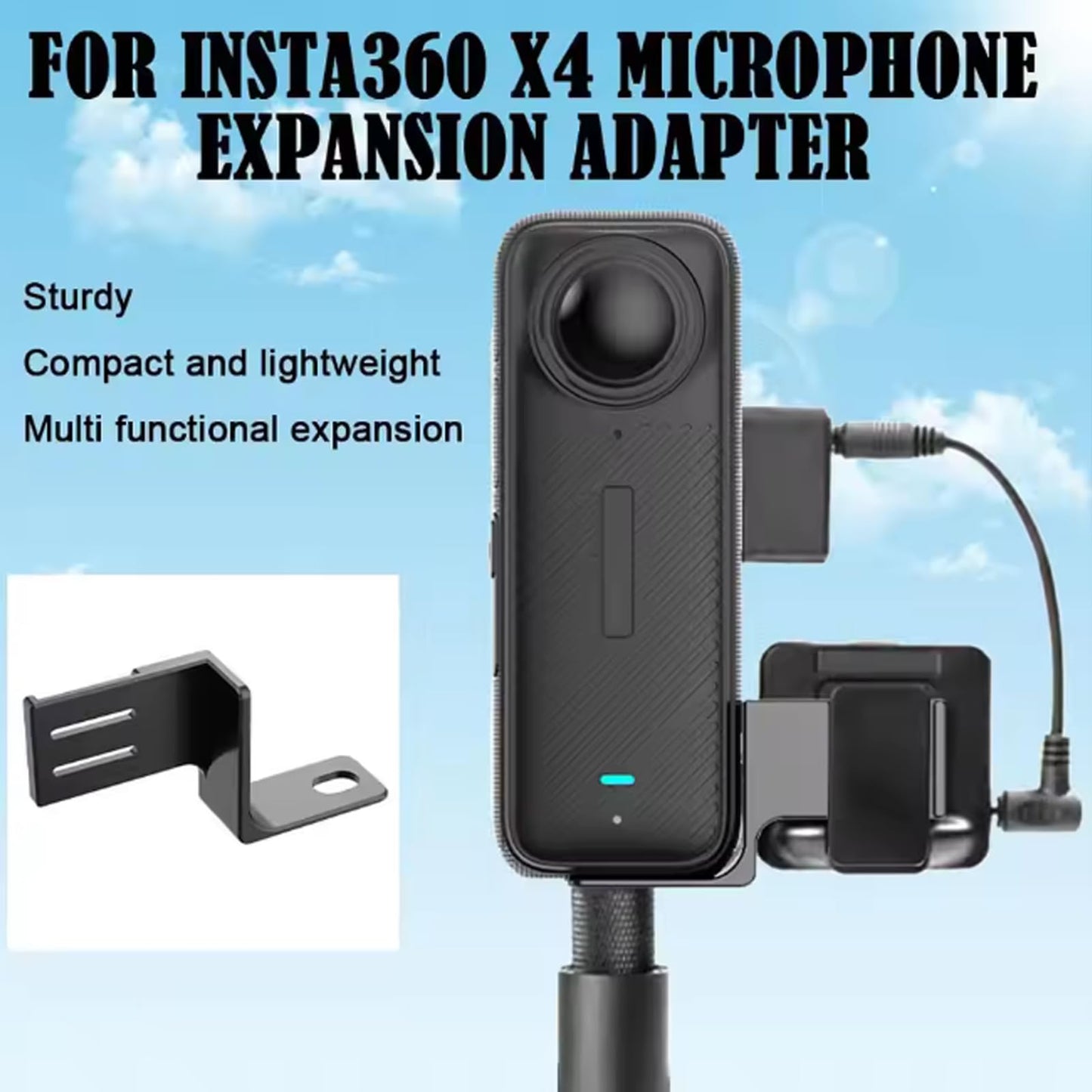 Honlyn Microphone Metal Expansion Mount for Insta360 X5 Camera Accessories Fixed Holder Bracket with Cable
