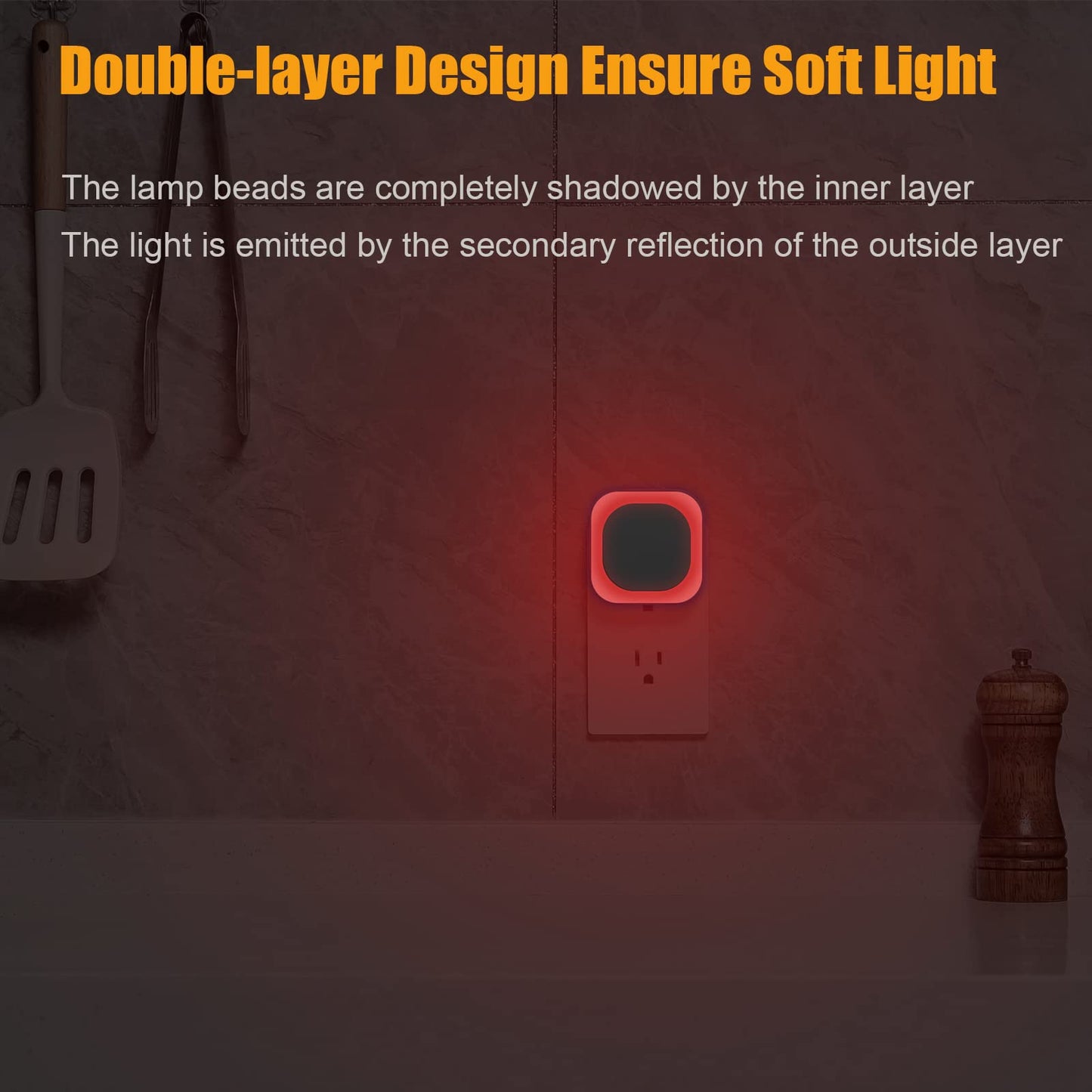 YUNLEX 2 Pack Red Night Light with Dusk to Dawn Sensor, Eye-Care Reflected Glow, 0% Blue Light True Red LED, 3-Level Brightness, Auto On/Off, Plug-in