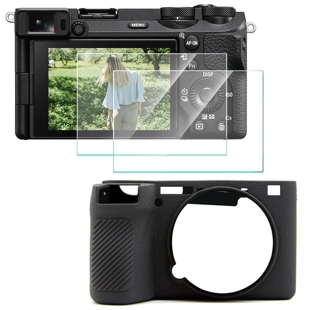 HUADU Screen Protector (2+1Pack) Compatible for Sony Alpha 6700,Tempered Glass Film Anti-Scratch High Definition and Soft Silicone Case for Sony A6700