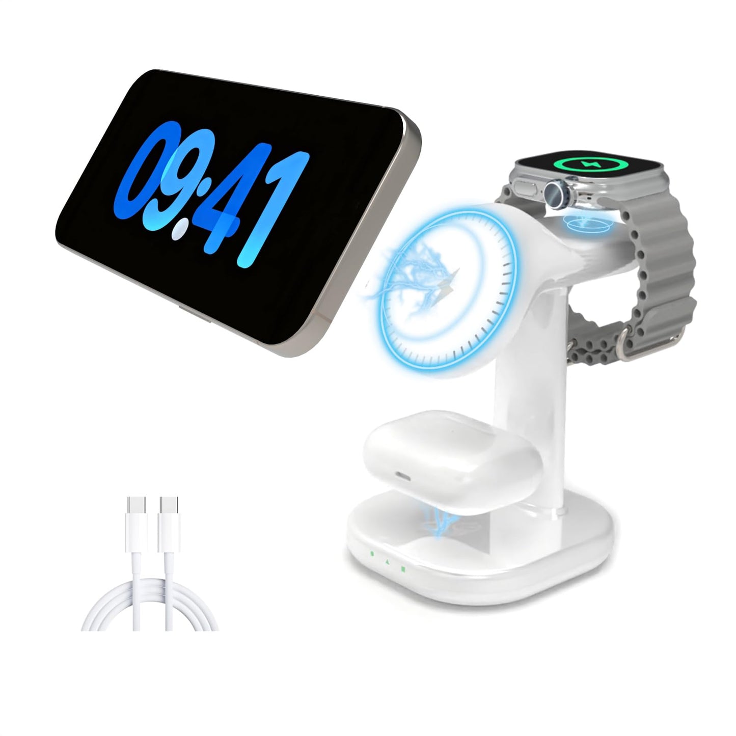3 in 1 Wireless Charging Station for Magsafe Charger Stand,Magnetic Phone Charger for iPhone,for Apple Watch,for Airpods,for Magsafe Charging Station