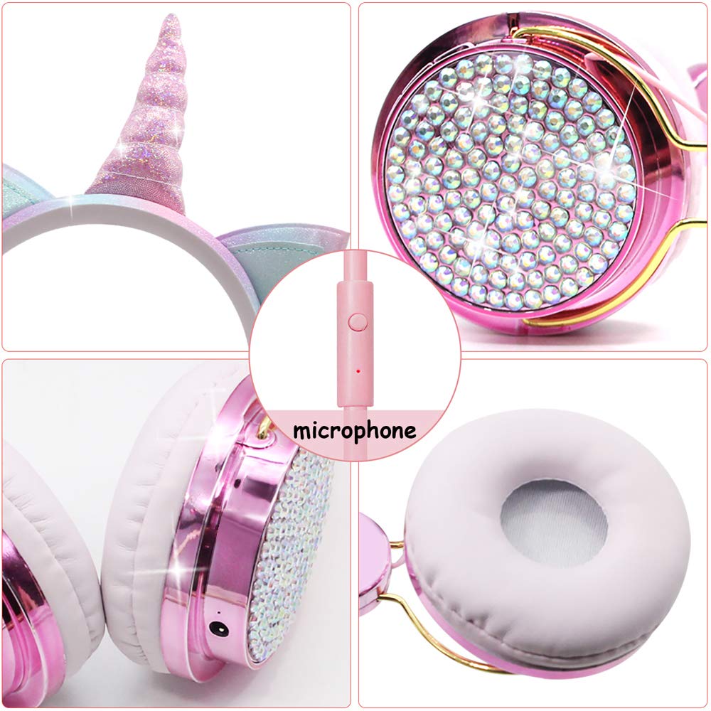 TCJJ Unicorn Kids Headphones for Girls Children Teens, Wired Headphones for Kids with Adjustable Headband, 3.5mm Jack and Over On Ear Headset w/Mic