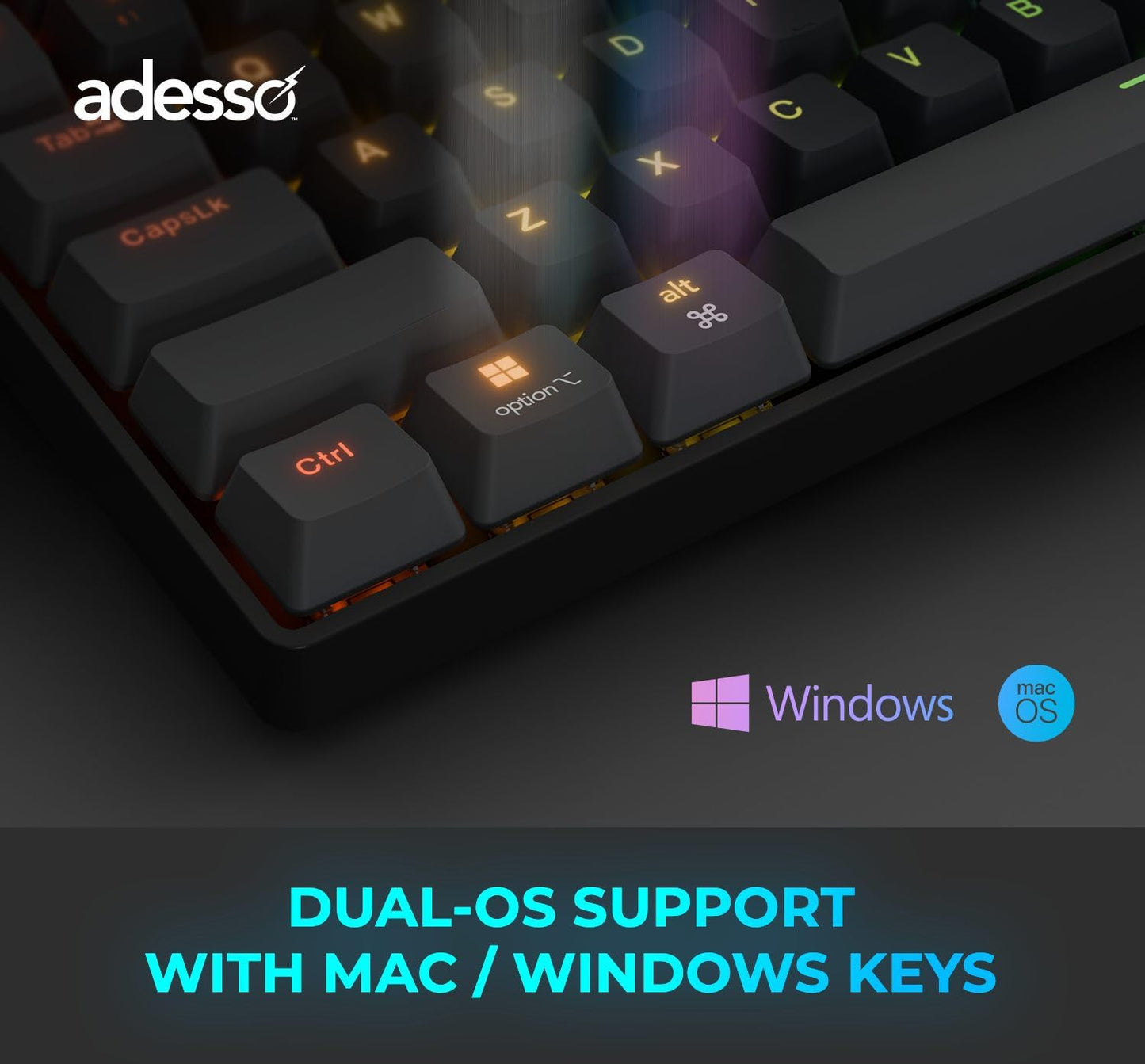 Adesso EasyTouch 1000 Wired/Wireless/Bluetooth Multi-OS Illuminated Mechanical VIA Mini Keyboard with Copilot Ai Hotkey