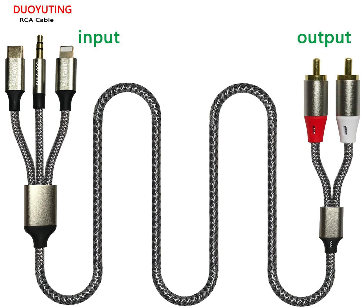 DUOYUTING 3 in 1 Audio Cable, iOS Phone/3.5mm AUX/USB C to 2 RCA,Stereo Audio Adapter for iPhone/Type C Phone/AUX to Amplifier/Sound Box & Home