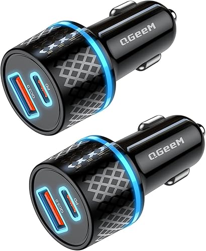 QGeeM USB C Car Charger Adapter, 2Pack 91W Fast Charging Cigarette Lighter Charger with PD3.0, USB Type-C Phone Charger Compatible for iPhone 15 14 13