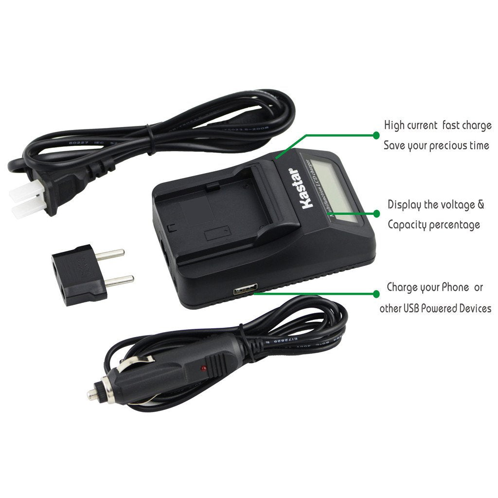 Kastar LCD Fast Charger & Battery X2 Replacement for NP-F970 NP-F960 NP-F950 and DCR-VX2100 DSR-PD150 DSR-PD170 FDR-AX1 HDR-AX2000 HDR-FX1 HDR-FX7