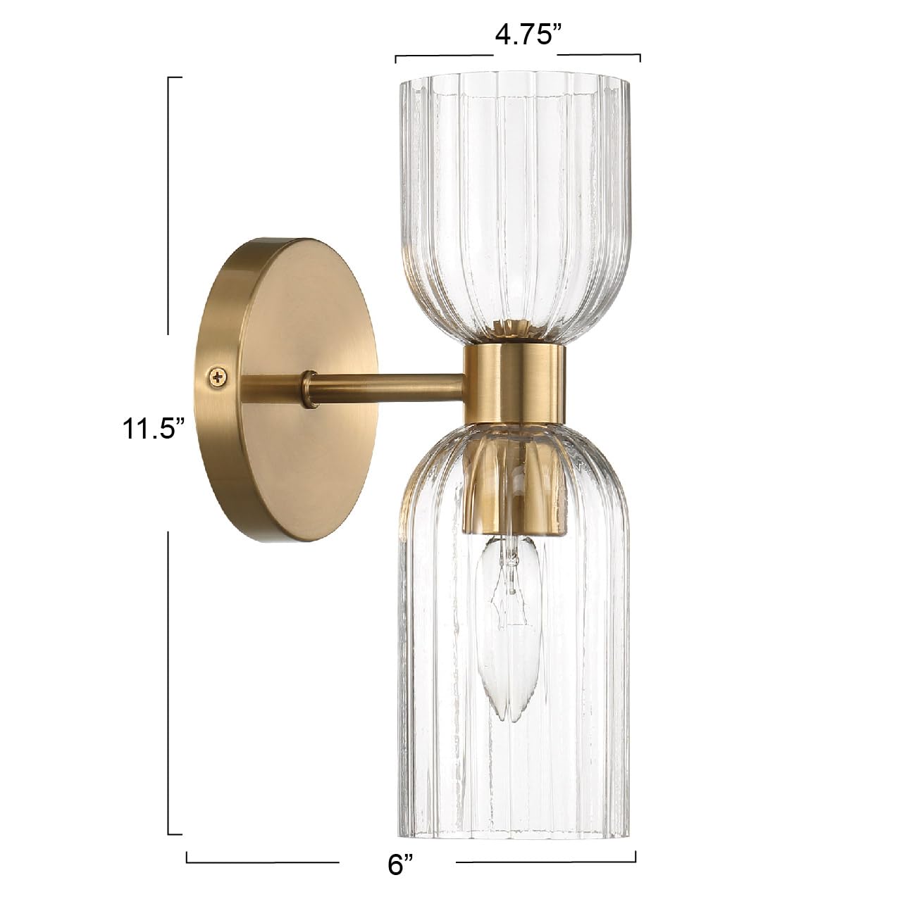 Robert Stevenson Lighting Josephine - Mid-Century Modern Metal and Clear Ribbed Glass Wall Light, Brushed Gold