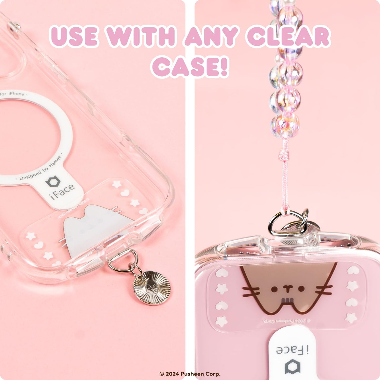 iFace Pusheen The Cat Tether Tab Phone Strap Charm Ring Lanyard Holder - Universal Smartphone Strap Tab for iPhone 16/15 / 14/13 and Samsung Galaxy