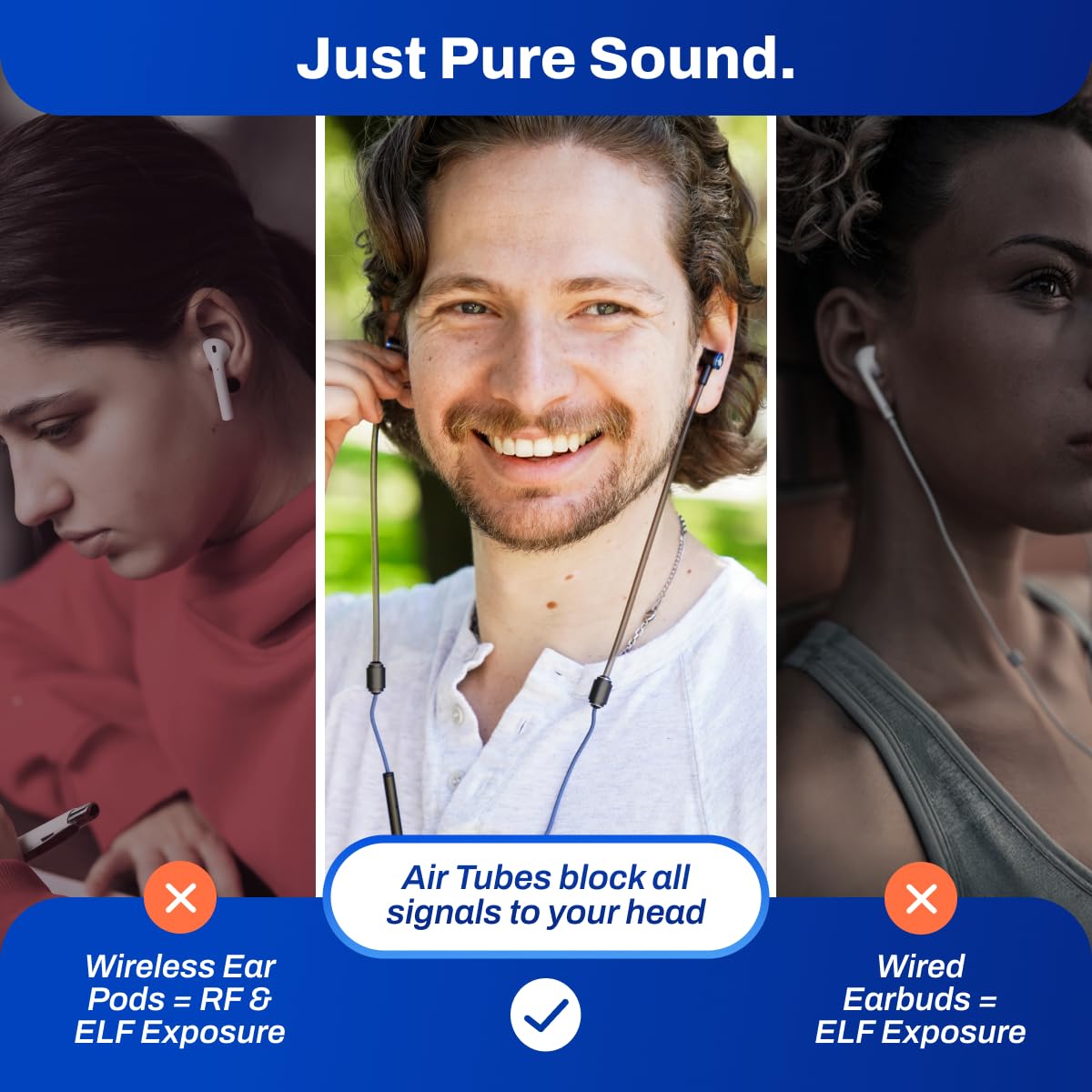 DefenderShield Air Tube Stereo Earbuds USB-C with Memory Foam Ear Tips - Universal Acoustic Wired Headphones with Mic & Volume Control
