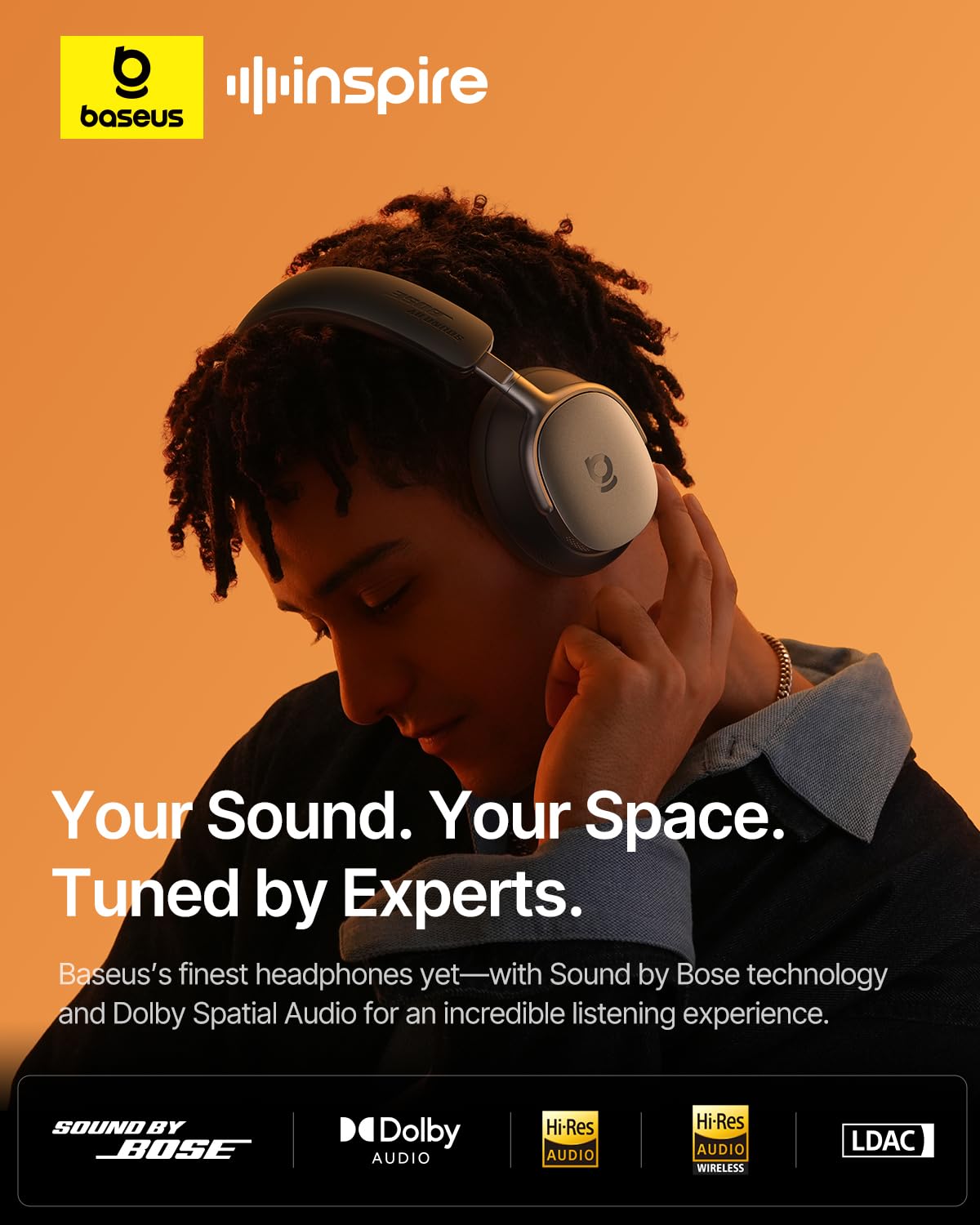 Baseus Inspire XH1 Adaptive Active Noise Cancelling Headphones, Sound by Bose, Dolby Audio, Premium Real-Time Adaptive ANC, Adaptive Tuning Rich…