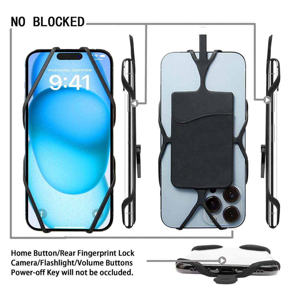 Kinizuxi 2 Packs Cell Phone Lanyard Crossbody Adjustable Neck Phone Holder with Card Pocket, Universal Silicone Neck Strap Phone Lanyards for Around