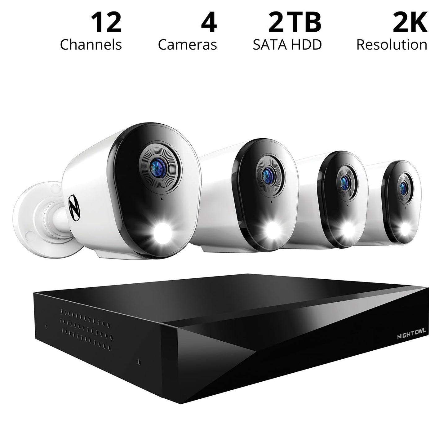Night Owl 2-Way Audio 12 Channel DVR Video Home Security Camera System with (4) Wired 2K HD Indoor/Outdoor Deterrence Cameras and 1TB Hard Drive (Add
