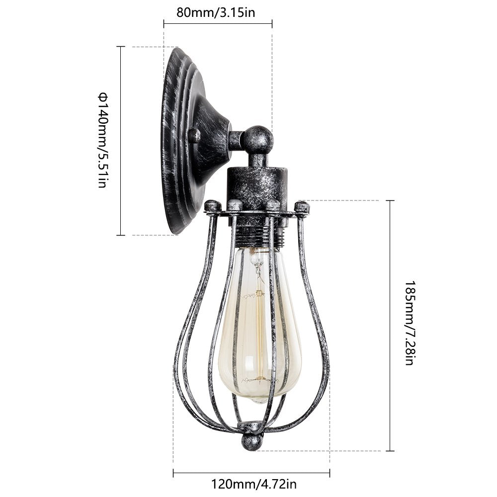 Vintage Wall Lamp Adjustable Rustic Retro Wire Cage Wall Light Industrial Style Indoor Lighting Fixture ;Moonkist (Silver)