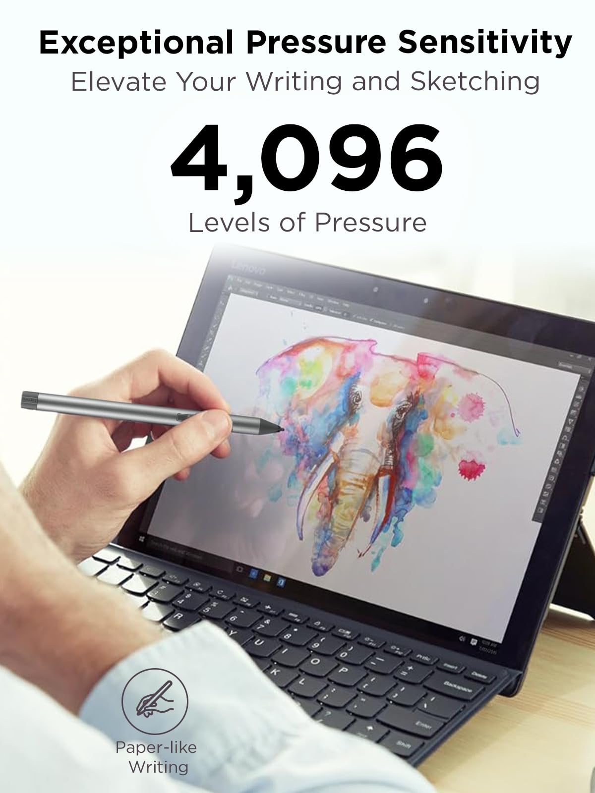 Lenovo Digital Pen 2 (Laptop) - Ultra-Tactile Response - 4,096 Levels of Pressure - Natural Feel Elastometer Pen Tip - Extended Battery Life - Silver