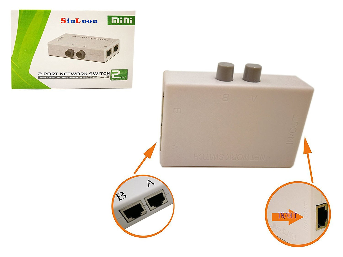 RJ45 Splitter Selector Switch, 2 Ports Network Switch Splitter Selector Hub 2-in 1-Out or 1-in 2-Out 100M t 2-Way RJ45 Ethernet Network SinLoon Push