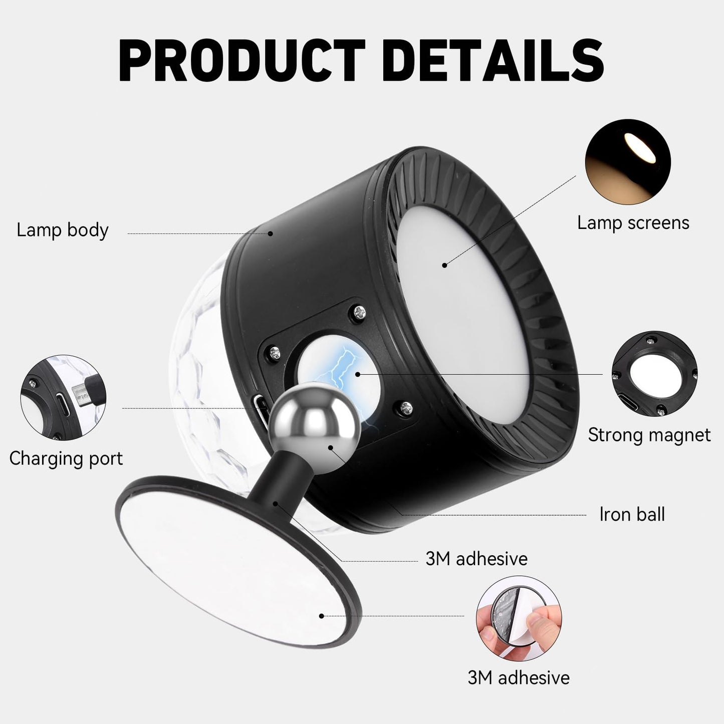 2 Pcs LED Wall Mounted Lights with Remote - Wall Sconces Lamp - 2500mAh Rechargeable Battery - 3 Color Temperatures, Dimmable, Magnetic 360° Rotation