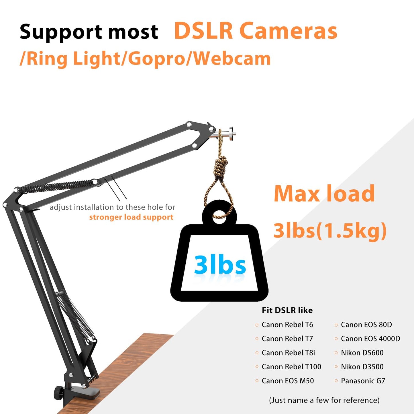 Overhead Tripod for DSLR Cameras, Heavy Duty Camera Desk Mount Stand with Flexible Articulating Boom Arm, Cam Holder Table Clamp for Canon Nikon Sony