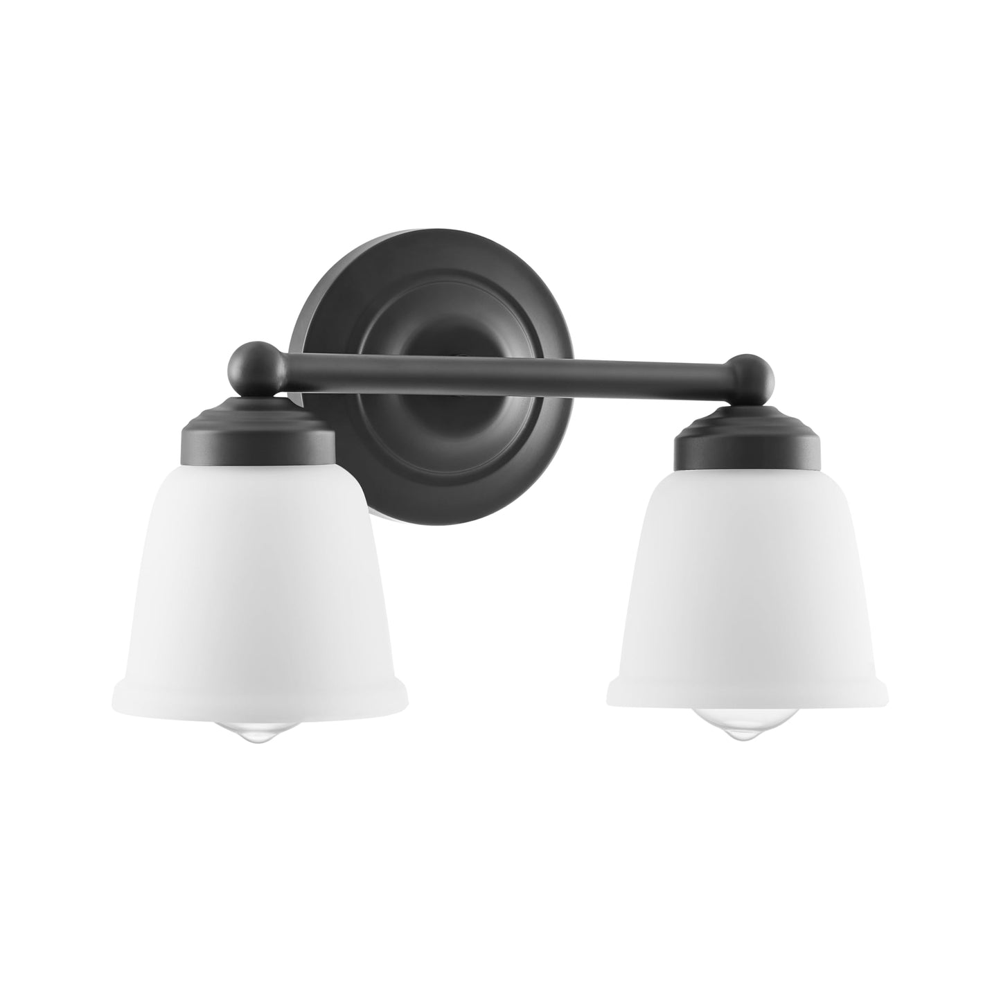 Aspen Creative 62013-2A, Two-Light Metal Bathroom Vanity Wall Light Fixture, 13 1/2" Wide, Transitional Design in Matte Black with Frosted/White Paint