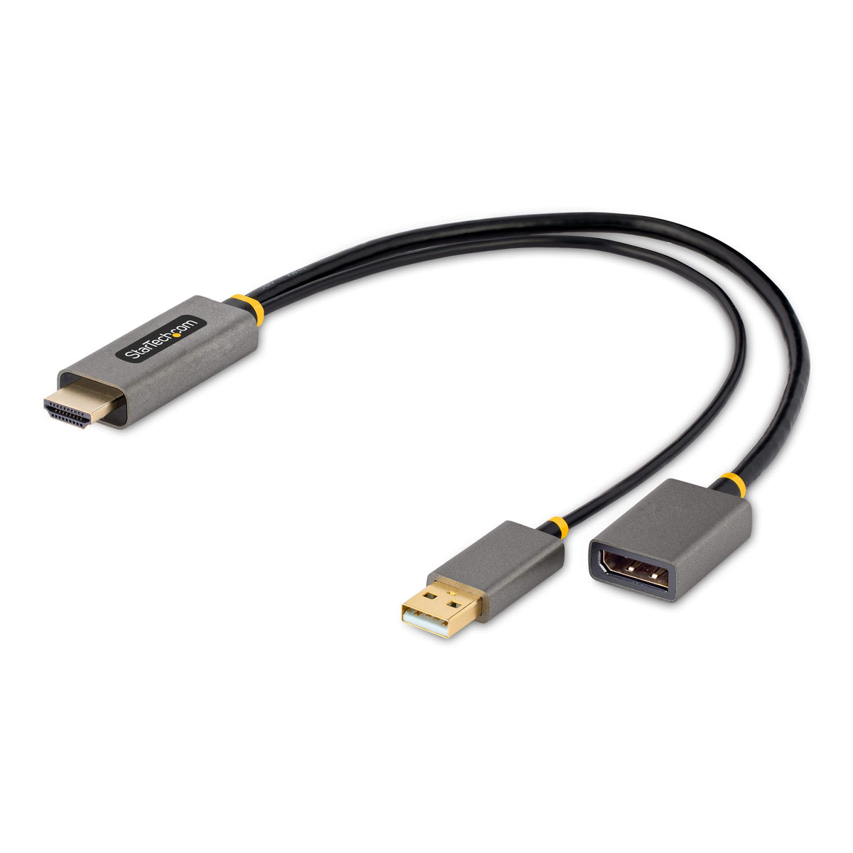 StarTech 1ft Active HDMI 2.0 to DP 1.2 Cable, 4K 60Hz, HDR, USB Powered