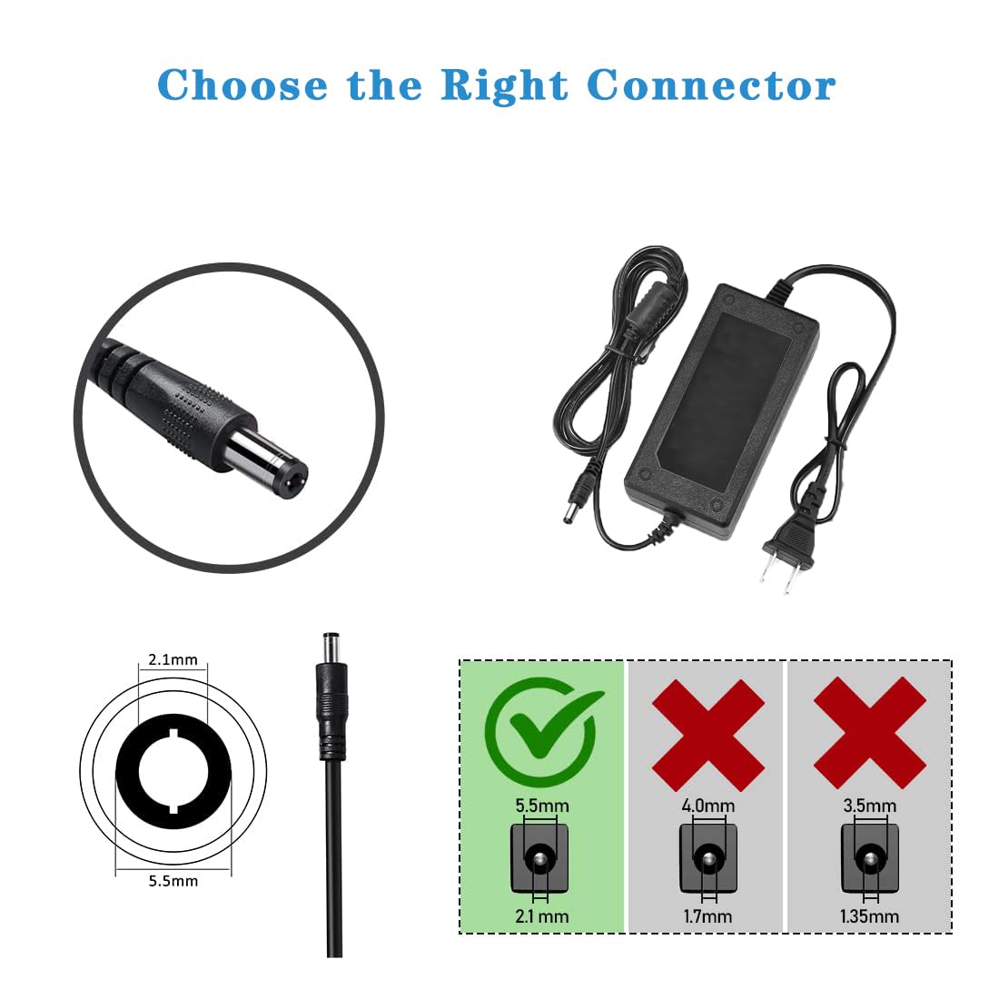 HYGAMOCC 12V 5A Power Supply 5 Amp AC/DC Adapter Converter 100-240v,5.5x2.5mm DC Output Jack, for DVR NVR Security Cameras System CCTV…