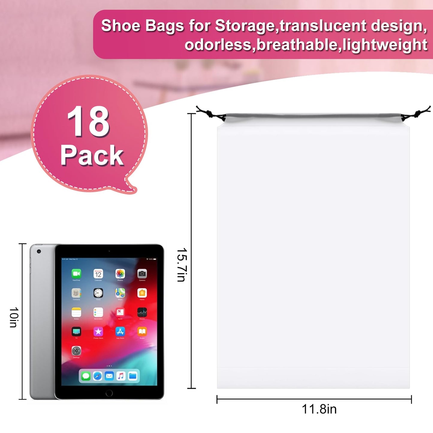 Vivinin 18 Pack Shoe Bags - 11.8in x 15.7in, Storage Bags for Packing, Travel Essentials for Men and Women