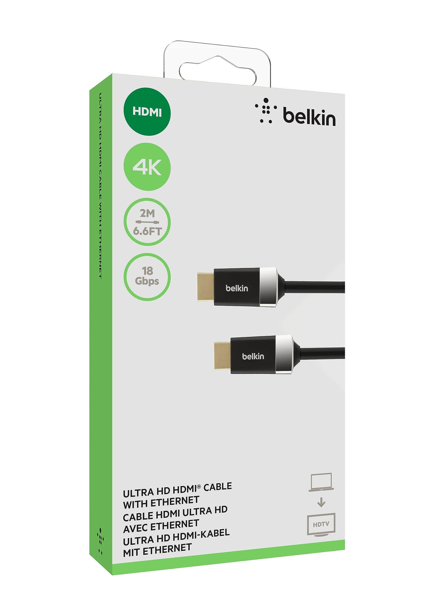 Belkin 6.6ft/2M HDTV High-Speed HDMI Cable w/Ethernet, 4K/Ultra HD, HDR, & 3D Compatibility, 18Gbps Data Transfer for Streaming, Gaming, Home Theater