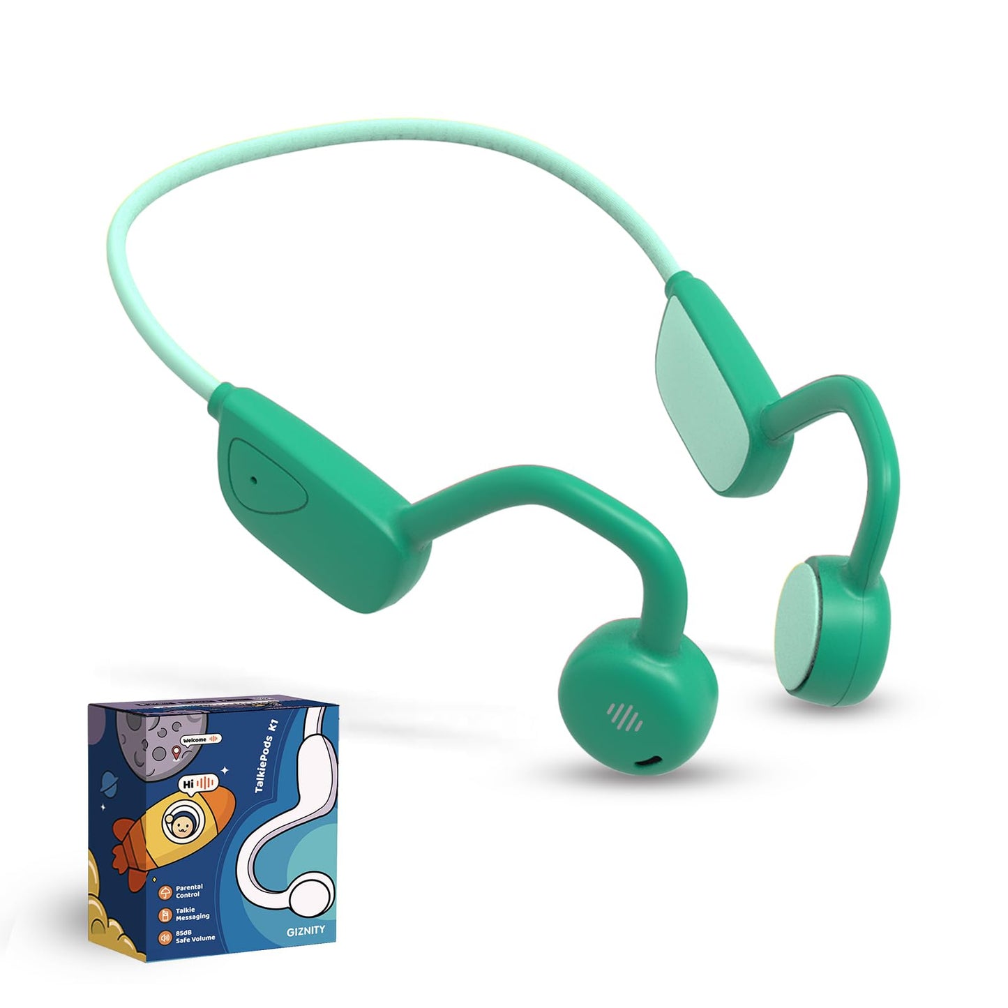 Kids Bluetooth Headphones, Air Conduction Open-Ear Headphones, Mic/Touch, 85dB Safe Volume & Parental Control, Clear Audio, 1.06oz, Rugged & Durable