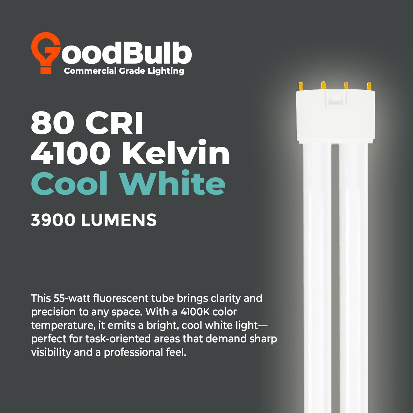 GoodBulb PLL55/841 | 55W 21.2" Twin Tube Compact Fluorescent Light Bulb | 4-pin 2G11 Base 4100K Cool White 3900 Lumen | 36000 Hour Long Life Biax |