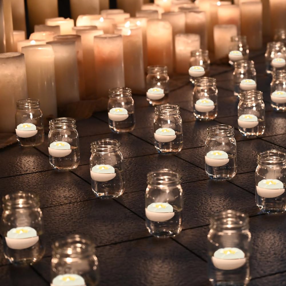 PUNPUBA 36pack Flameless Led Floating Candles, 3” Plastic Tealights Battery Operated Flickering 100+ Hour Waterproof for Cylinder Vases, Centerpieces