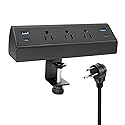 Fast Charge USB C Desk Clamp Power Strip 40W, Desktop Edge Mount 2 PD 20W USB-C Ports&2 QC 18W USB A Ports 3 Outlets Flat Plug for Home Office School