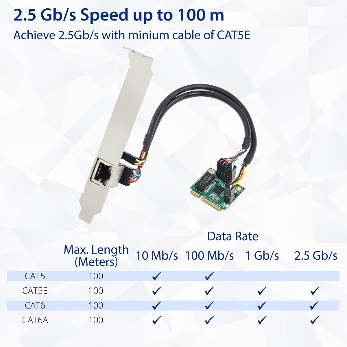 IO CREST 2.5 Gigabit Ethernet Mini PCI-E Network Controller Card 10/100/1000/25000 Mbps RJ45 LAN Adapter Converter for Desktop PC,SI-MPE24073