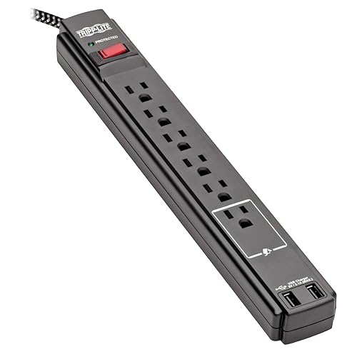 Tripp Lite Surge Protector Power Strip with USB, 6-Outlet & 2 USB Ports, Wall & Desk Mount, 10ft Braided Cord - 990 Joules, 1875 Watts Dollar 25,000
