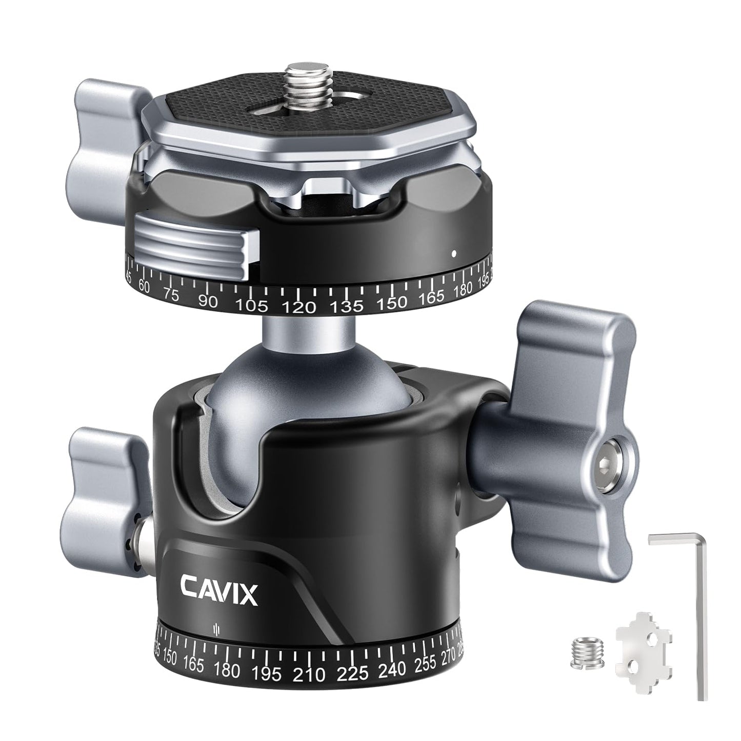 CAVIX 360° Rotating Panoramic Ball Head, Tripod Head Mount 1/4" & 3/8" with Arca Quick Release Plate, for DSLR Camera,Tripod,Monopod,Slider,Camcorder