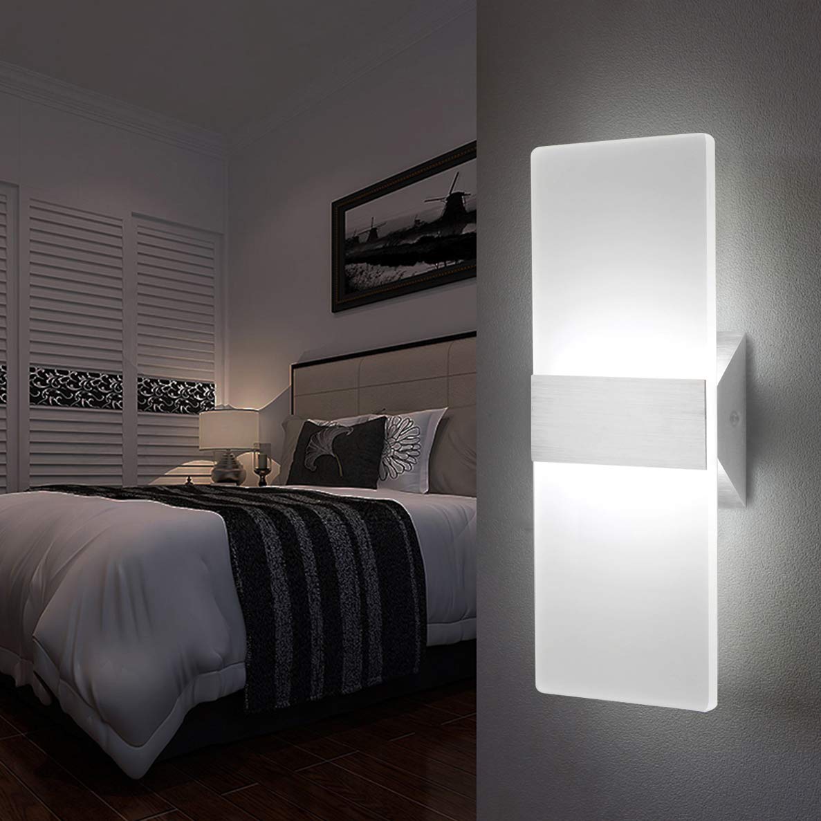 ChangM Modern LED Acrylic Wall Sconce 12W Cool White 6000K Up Down Lamp for Bedroom Corridor Stairs Bathroom Indoor Lighting Fixture Lamps Home Room