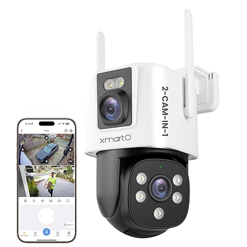 xmartO WiFi6 Dual-Lens Security Camera, 4MP QHD 2-in-1 Home Camera with 180° Static FOV & 360°PTZ AI Tracking, 5G/2.4G Dual Band, Bluetooth Easy