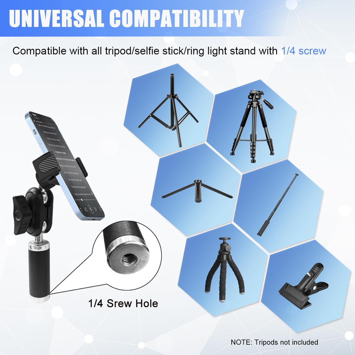 JCTRIWAY Tripod Phone Mount, Universal Phone Holder for Tripod, Cell Phone Tripod Mount Adapter Multi Angle Adjustment Tripod Phone Holder for iPhone