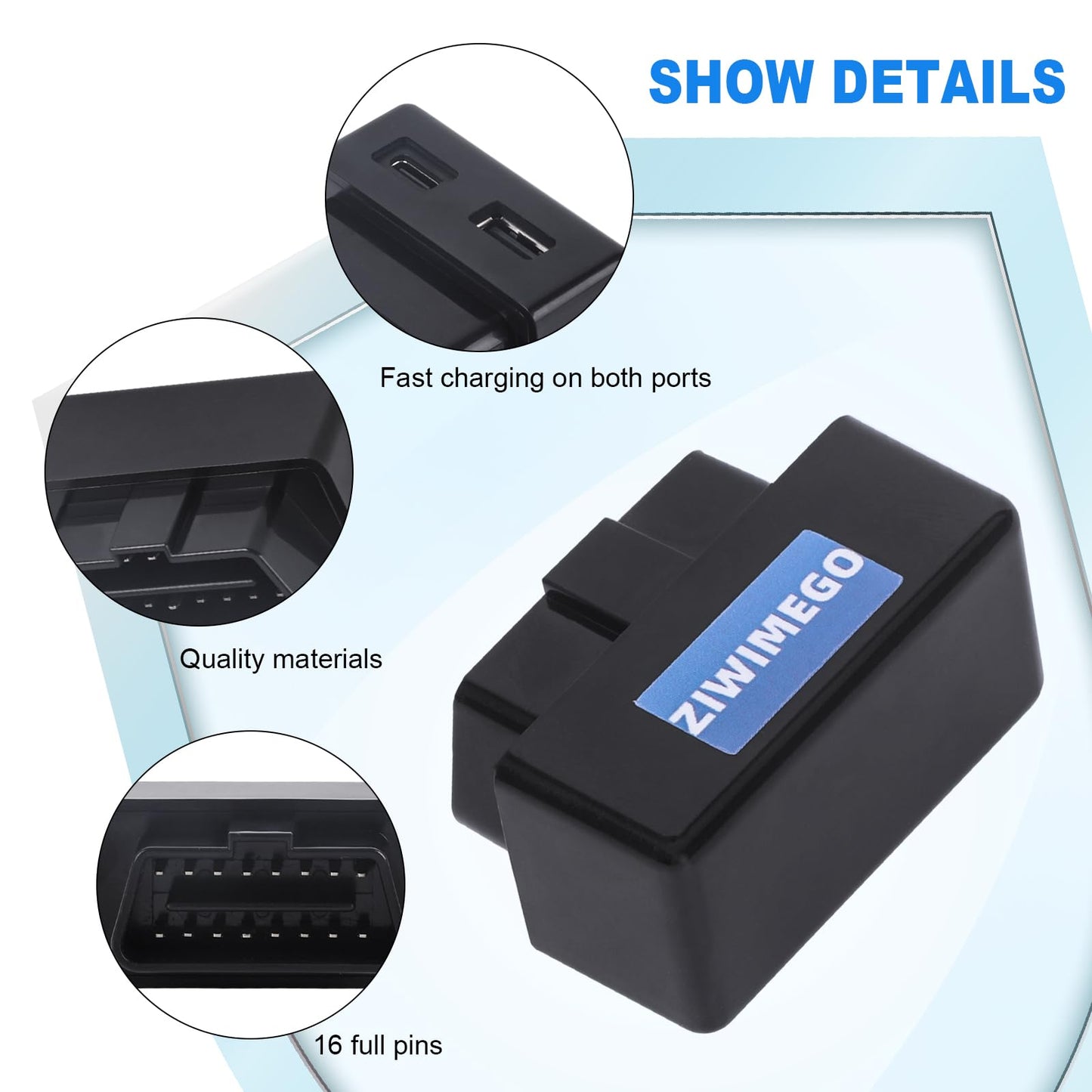 ZIWIMEGO Car OBD USB Charger Power Adapter, OBD to Type-C Female Adapter Charger for Dash Camera GPS Mobile Phones, Tablets, DVR, Radar Detector USB