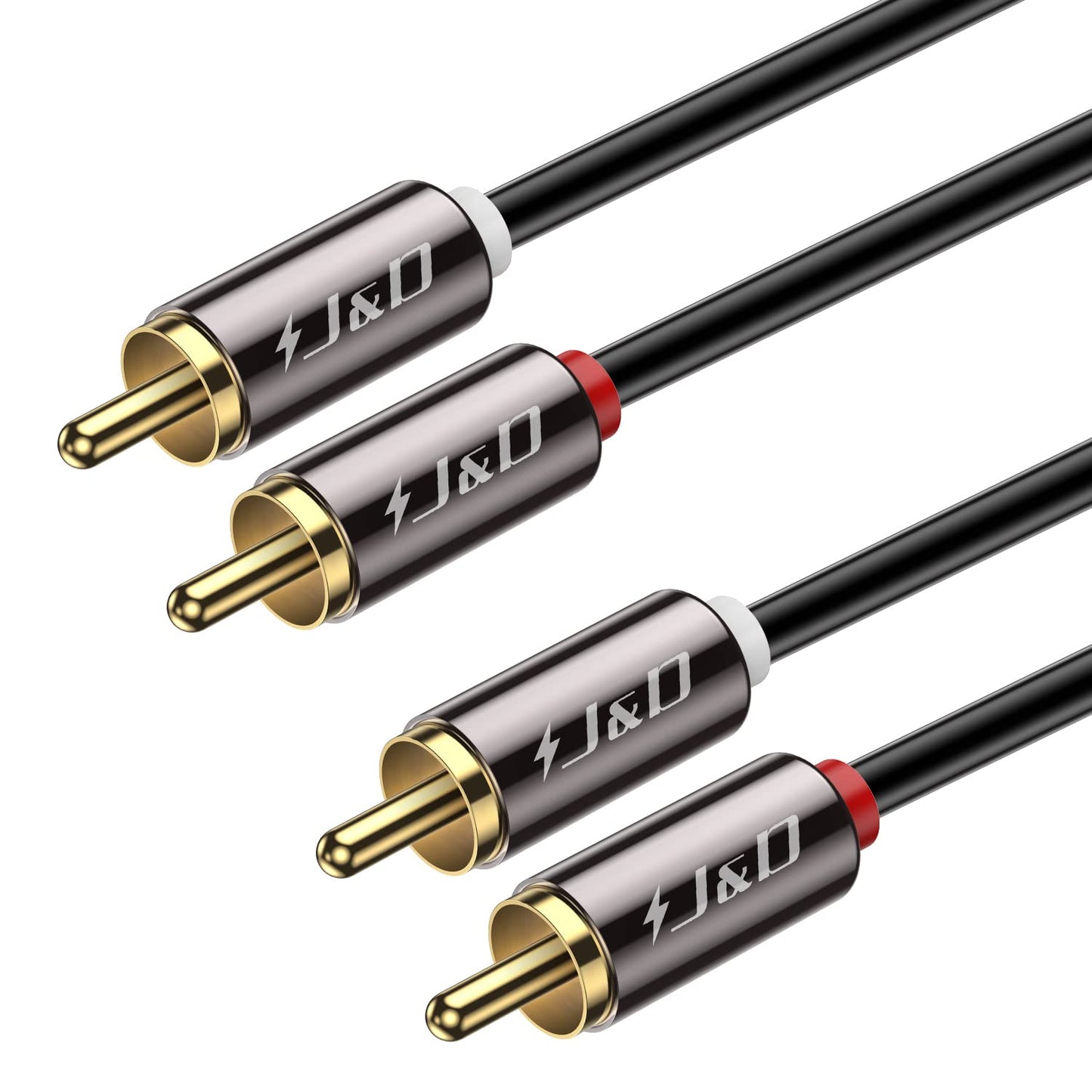 J&D 2 RCA M/M Stereo Audio Cable, Gold-Plated 2RCA Male to 2RCA Male Copper Shell Auxiliary Audio Cord for Home Theater HDTV Amplifiers Hi-Fi Systems