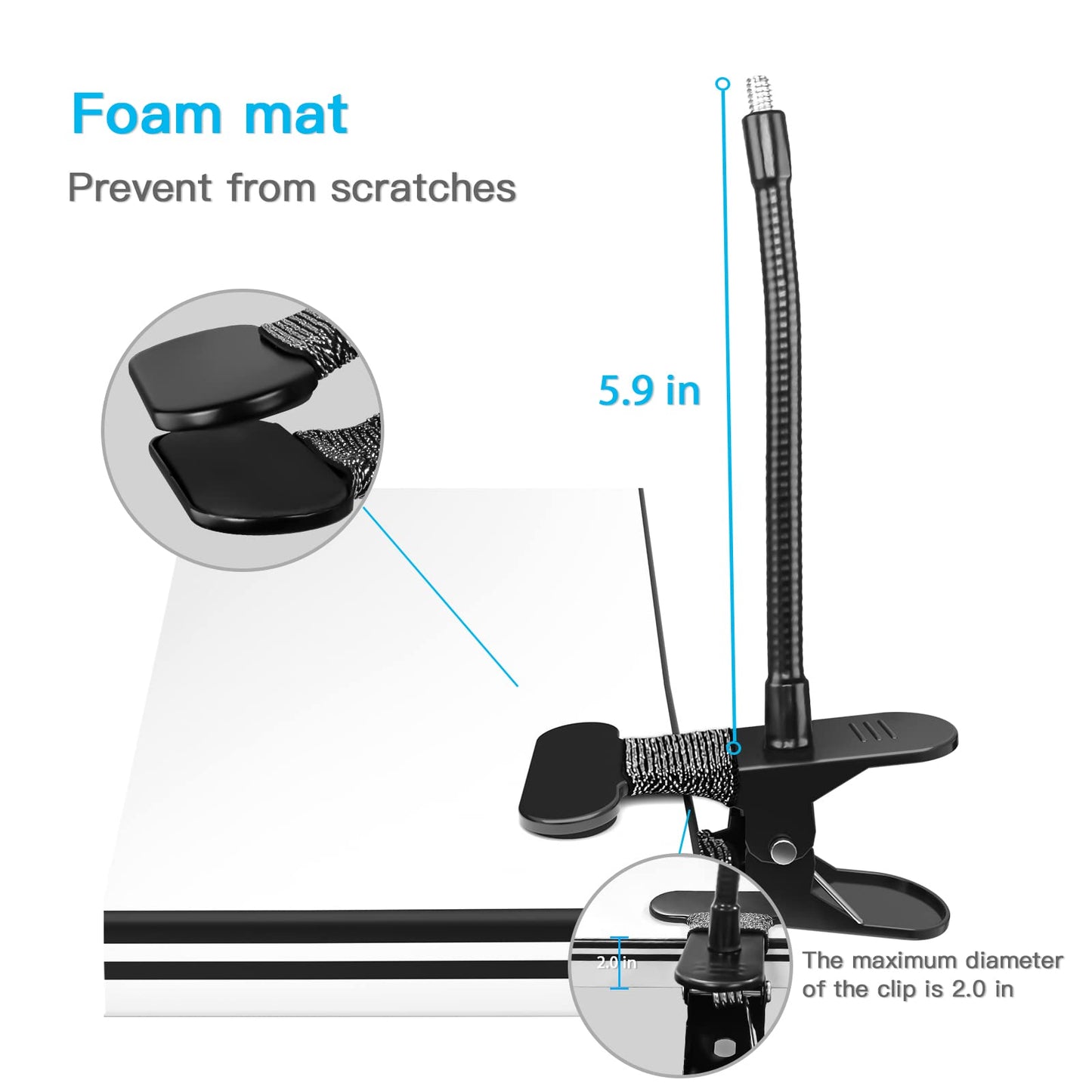 OkeMeeo Clamp Mount for Arlo Pro 5S/Pro 4/Pro 3/Pro 2/Essential/eufy/AOSU/Reolink Camera and More 1/4'' Screw Camera (Black, 1 Pack)