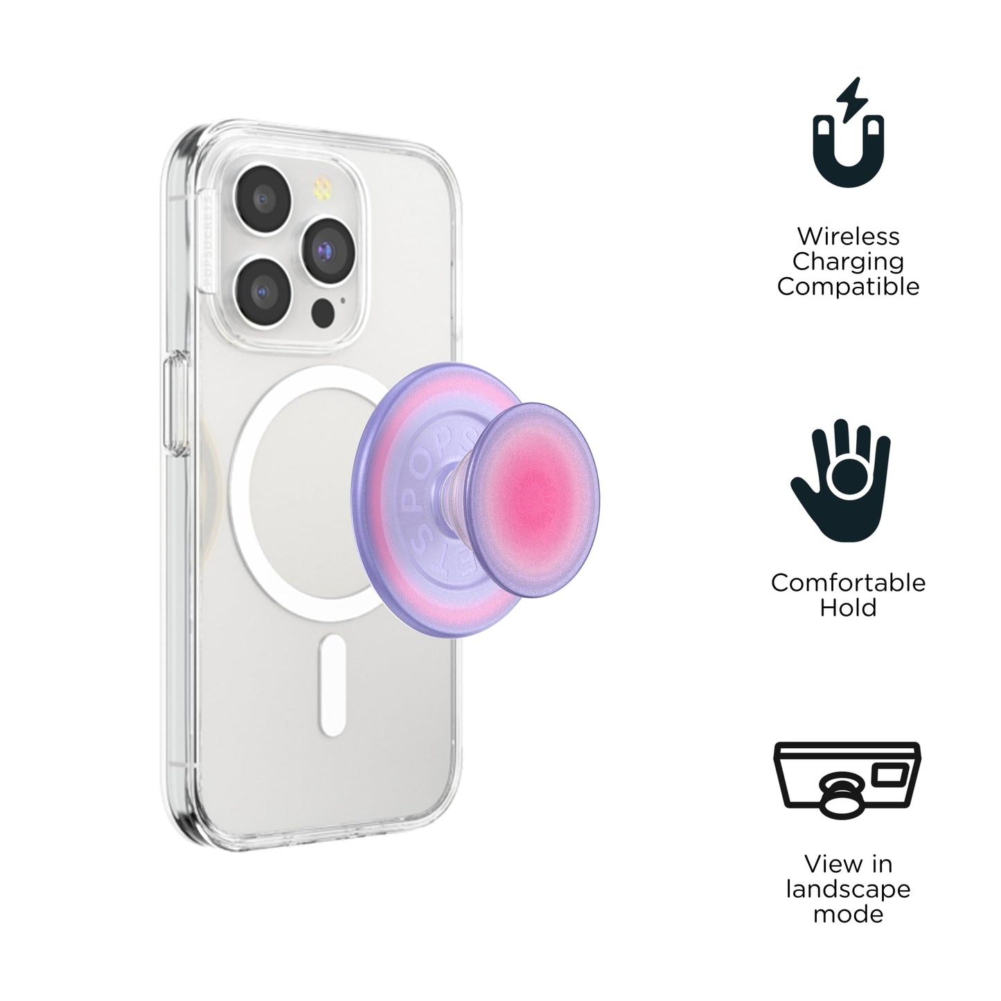 PopSockets Phone Grip for MagSafe, Magnetic Holder, Phone Stand, Cute Pink - Aura