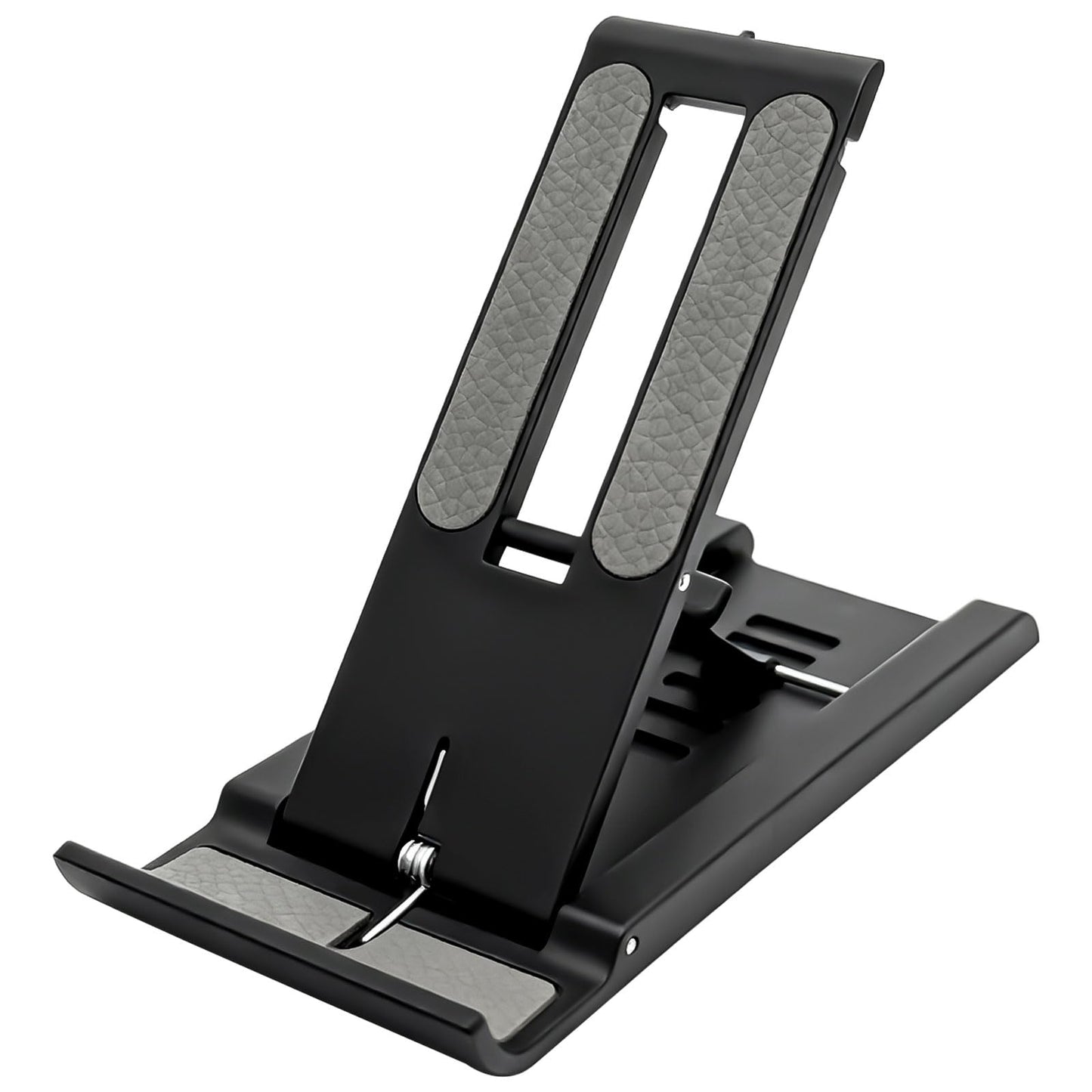 Attkryy Compact Adjustable Foldable Phone Stand for Desk - Black, Mini Mobile Holder for iPhone, Kindle, and Smartphones