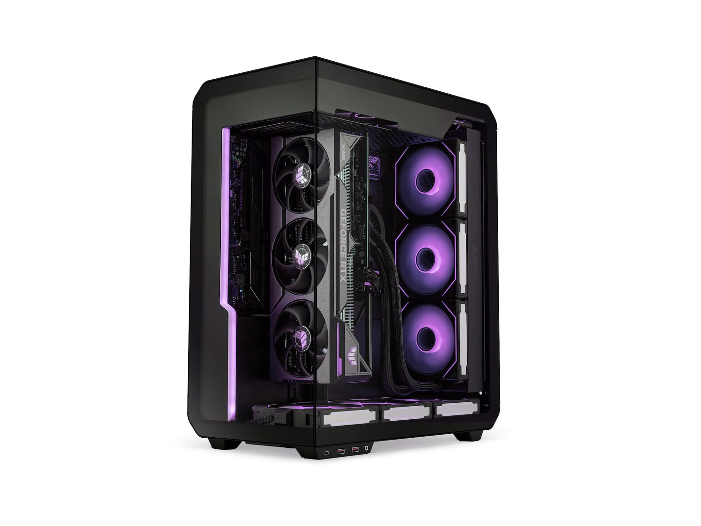 SSUPD Xhuttle Black ATX Mid Tower Gaming Case, with a Dual - Chamber Design, Panoramic Tempered Glass,Vertical GPU Airflow, Includes 3 x 120mm ARGB