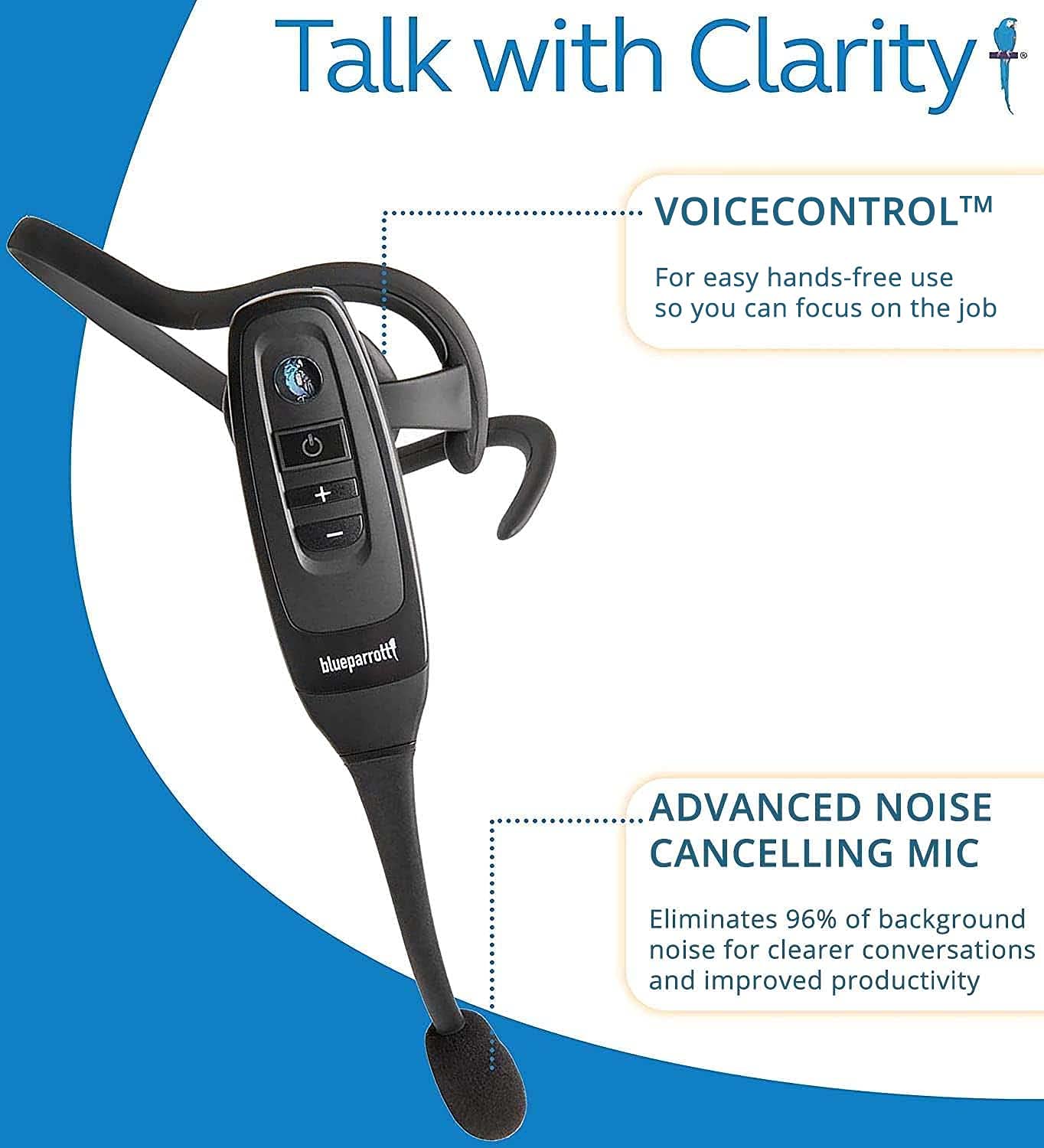 BlueParrott C400-XT Voice-Controlled Bluetooth Headset - Industry Leading Sound with Long Wireless Range, Noise-Cancelling - Compatible with iOS…