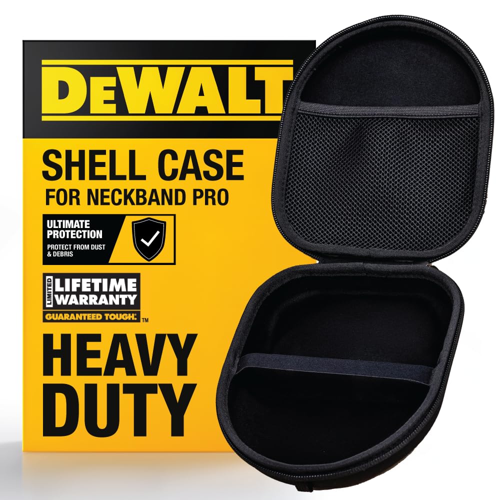 DEWALT Heavy Duty Protective Headphone Case for Neckband Earbuds, Compact Lightweight w/EVA Earphone Hard Shell Case, Headset Travel Carry Shockproof