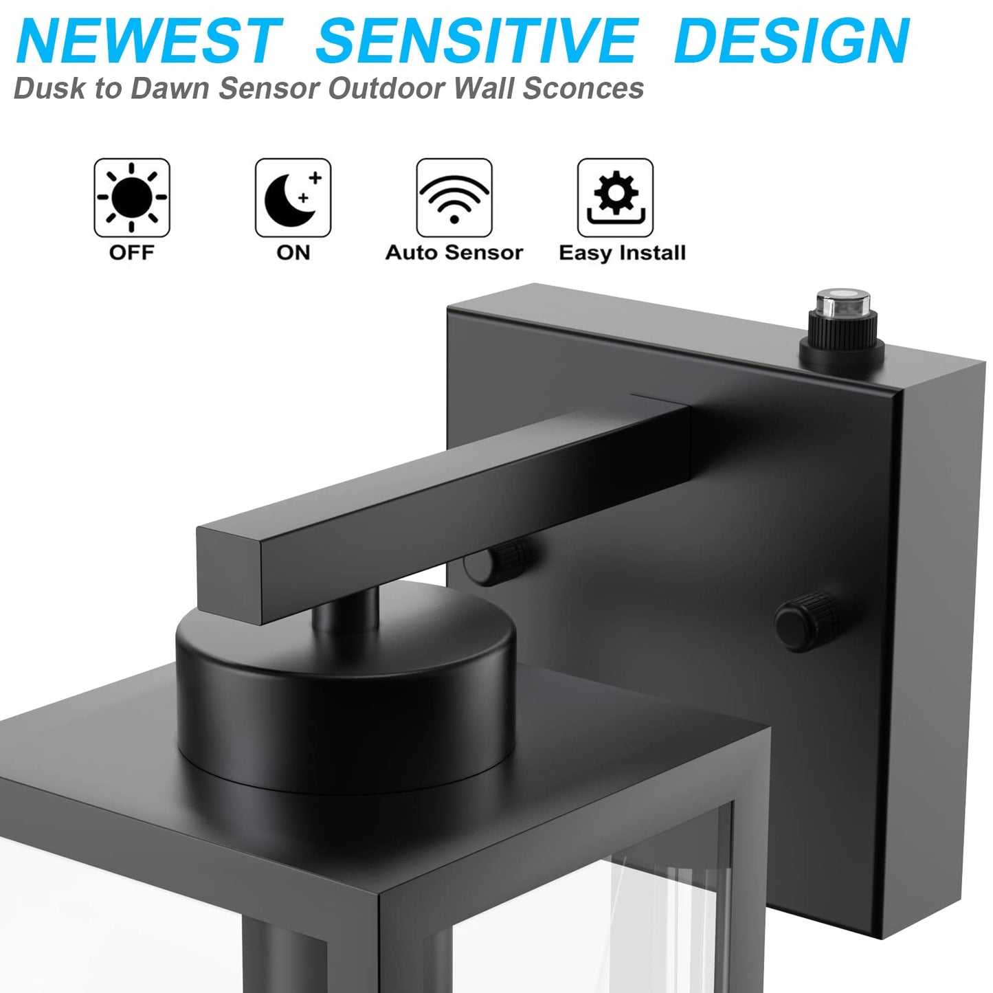Tipace Dusk to Dawn Outdoor Wall Lantern,Matte Black Sensor Exterior Light Fixtures,Exterior Wall Sconce with Clear Glass Shade for Doorway Entryway